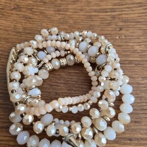Park Lane Cream and Gold Multi-Strand Beaded Bracelet